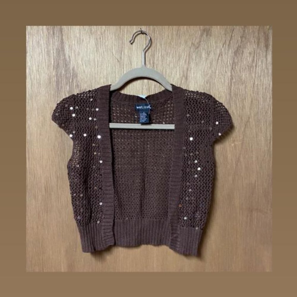 NWT Wet Seal Brown Knit Sequin Shrug Size S - Picture 2 of 5
